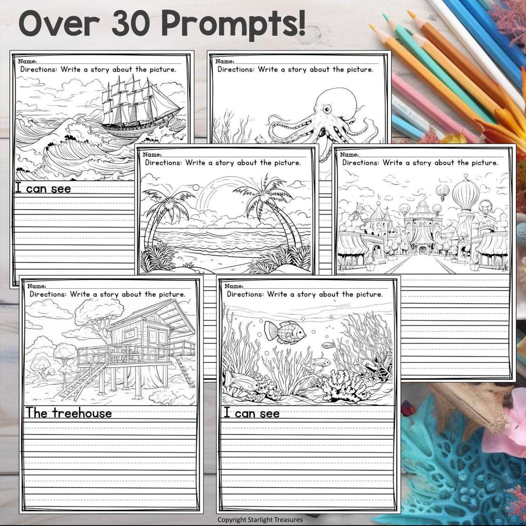 Summer Writing Prompts, Summer Picture Writing Prompts with Sentence Starters