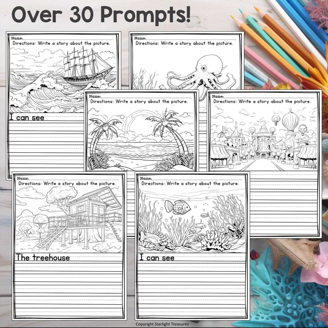 Summer Writing Prompts, Summer Picture Writing Prompts with Sentence Starters