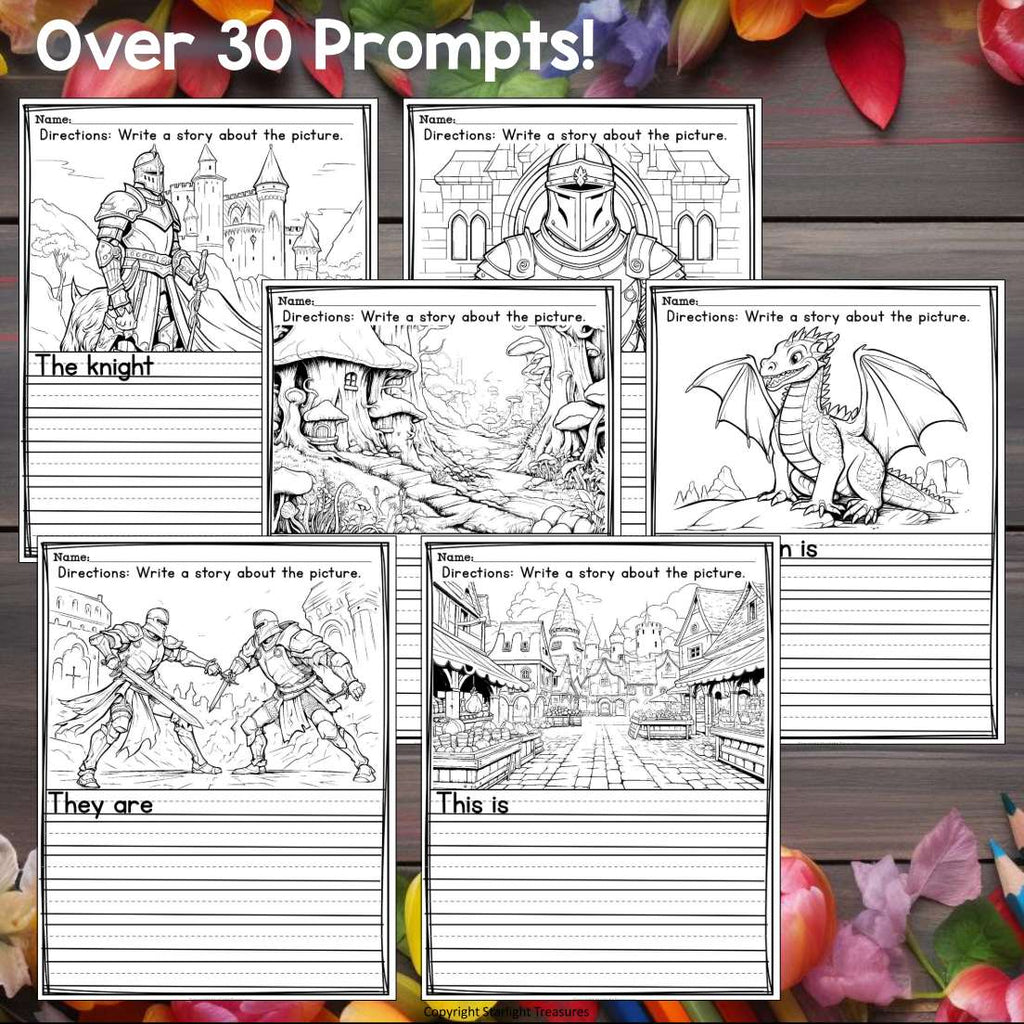 Royal Kingdom Writing Prompts, Medieval Picture Writing with Sentence Starters