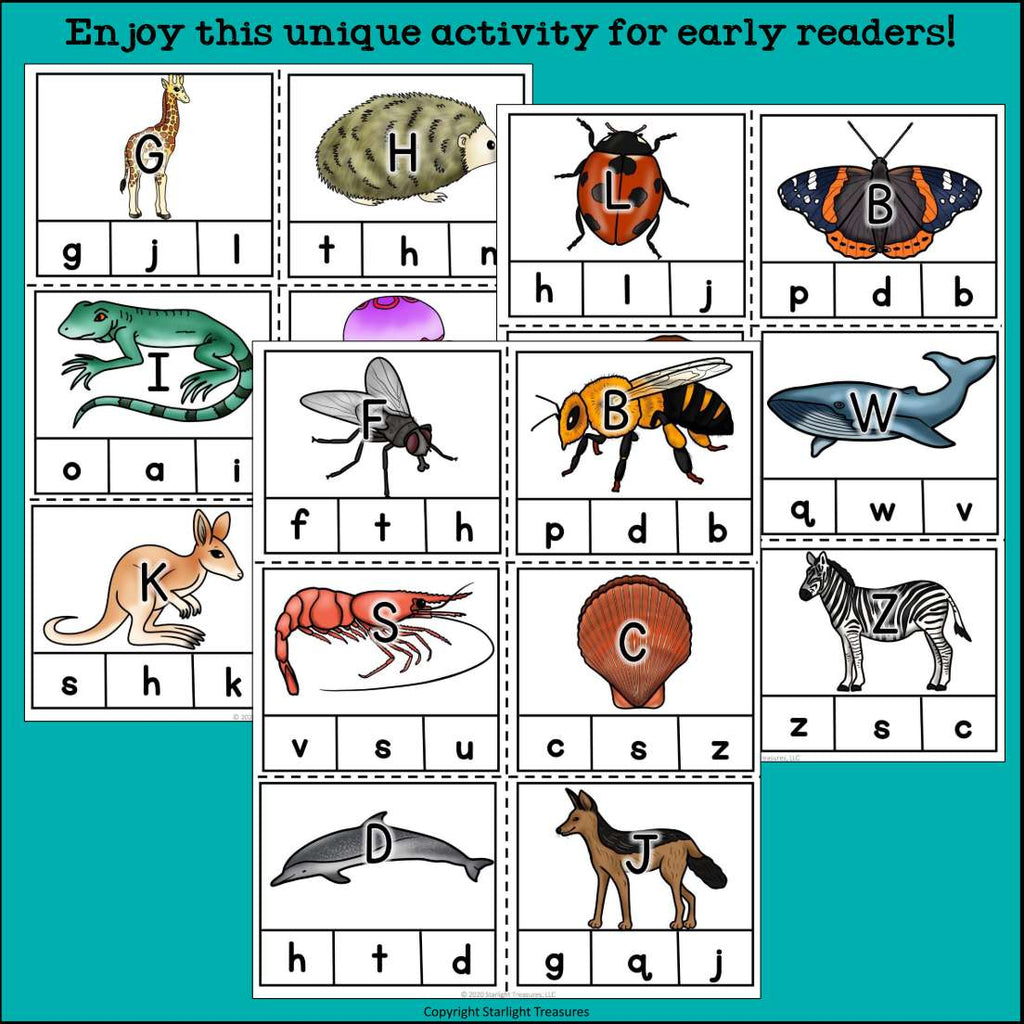 Animals Alphabet Clip Cards for Early Readers - Alphabet Clip Cards FREEBIE