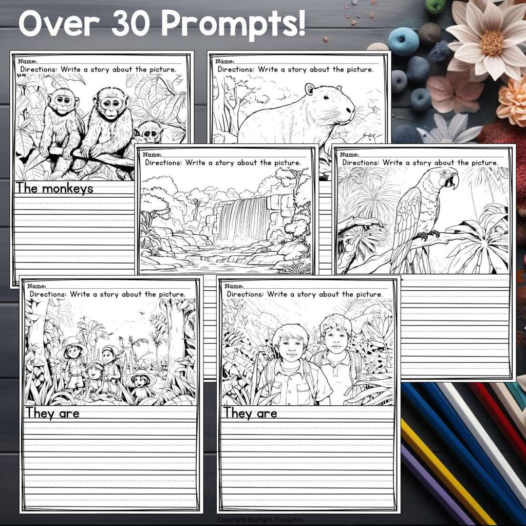 Jungle Writing Prompts, Jungle Picture Writing Prompts with Sentence Starters