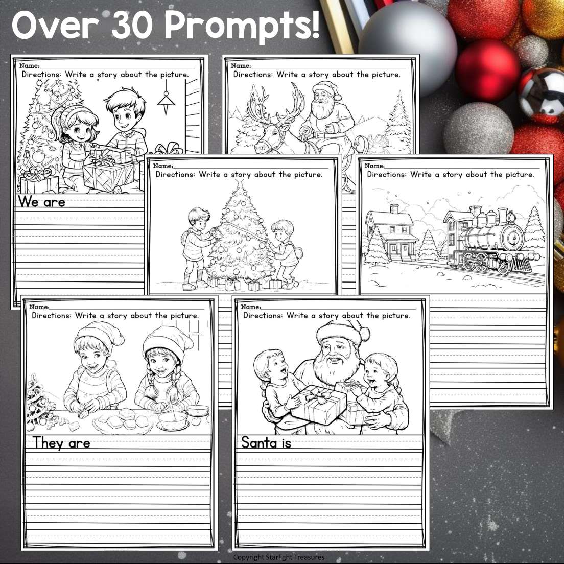 Christmas Writing Prompts, Christmas Picture Writing with Sentence Starters