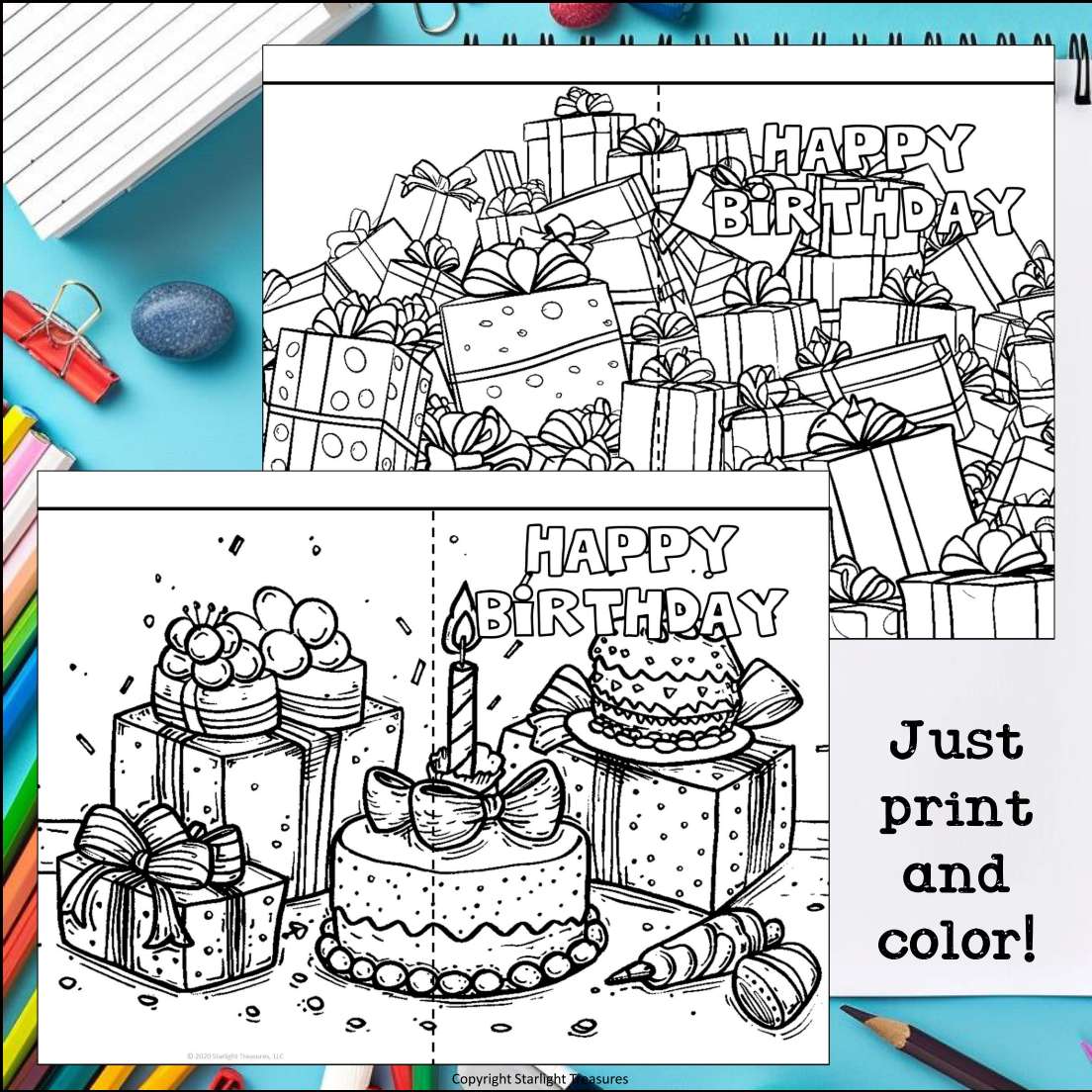 Birthday Cards to Color - Birthday Craft Activity, Coloring, Cards