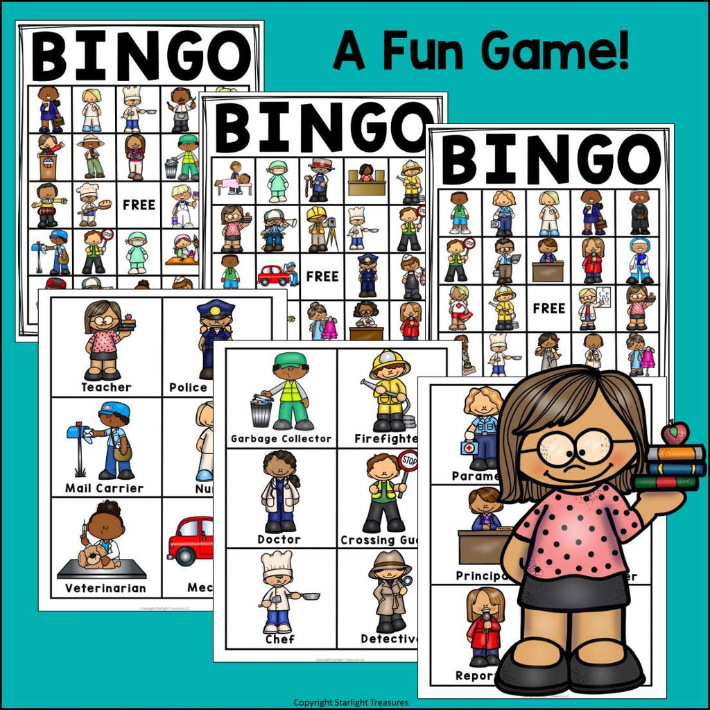 Labor Day Bingo Cards for Early Readers - Community Helpers Bingo FREEBIE