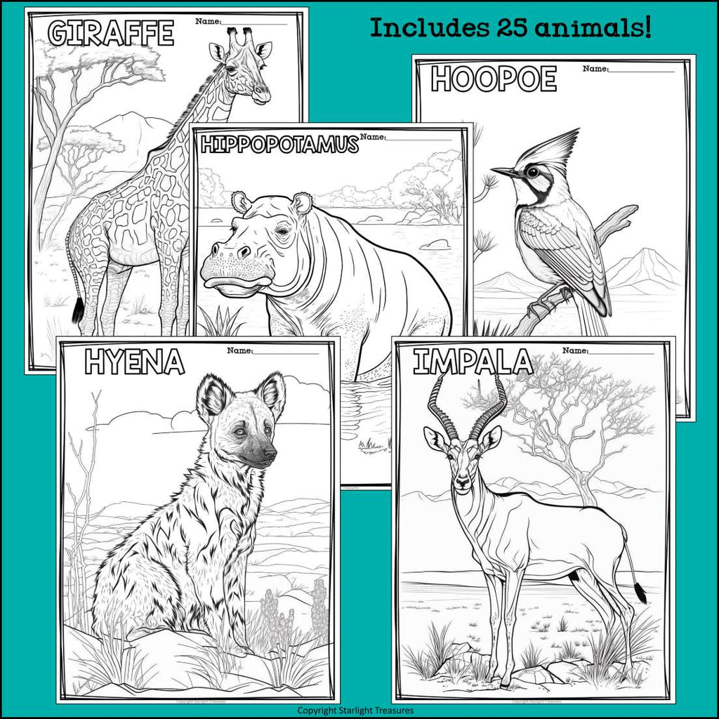 Savanna Animals Research Posters, Coloring Pages - Animal Research Project