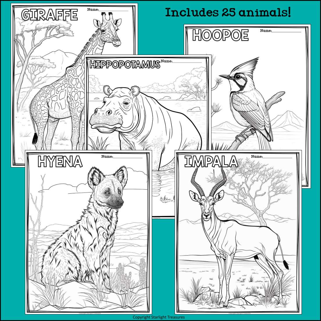 Savanna Animals Research Posters, Coloring Pages - Animal Research Project
