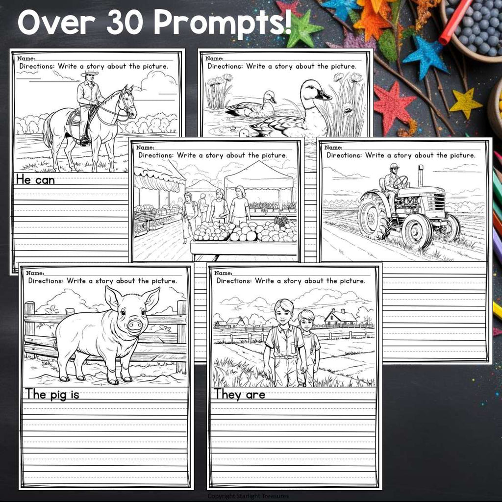 Farm Writing Prompts, Farm Animal Picture Writing Prompts with Sentence Starters