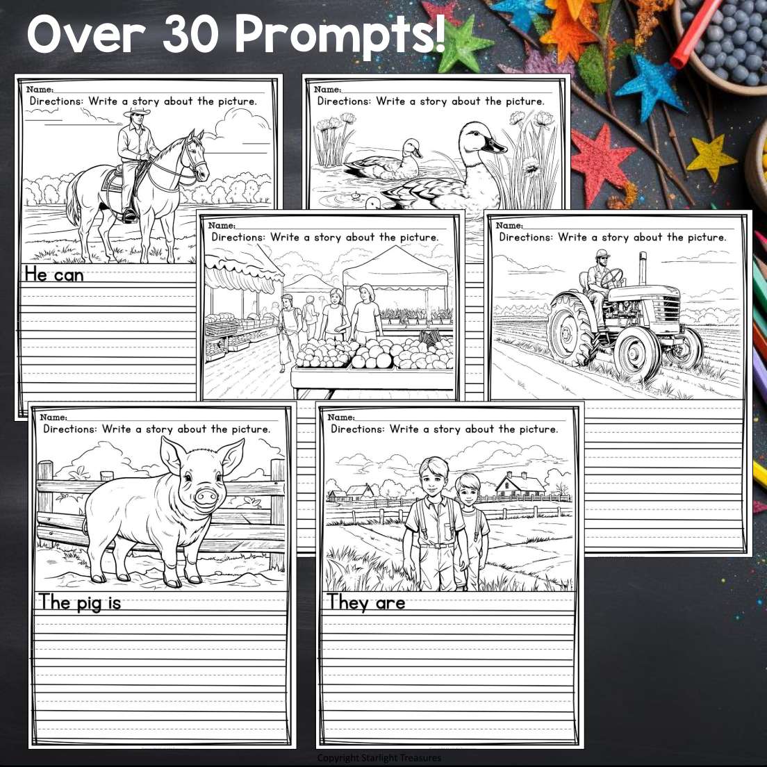 Farm Writing Prompts, Farm Animal Picture Writing Prompts with Sentence Starters
