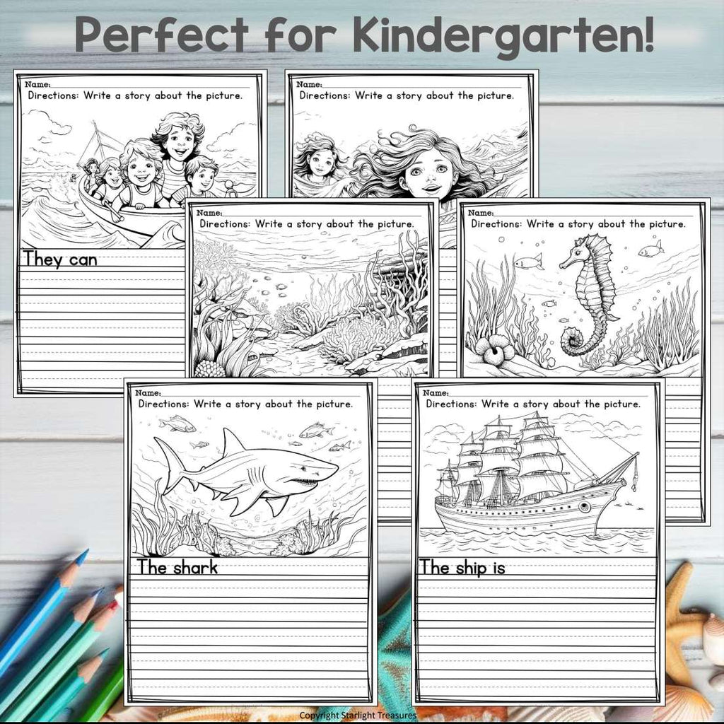 Ocean Writing Prompts, Ocean Picture Writing Prompts with Sentence Starters