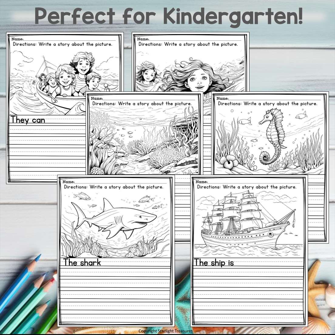 Ocean Writing Prompts, Ocean Picture Writing Prompts with Sentence Starters