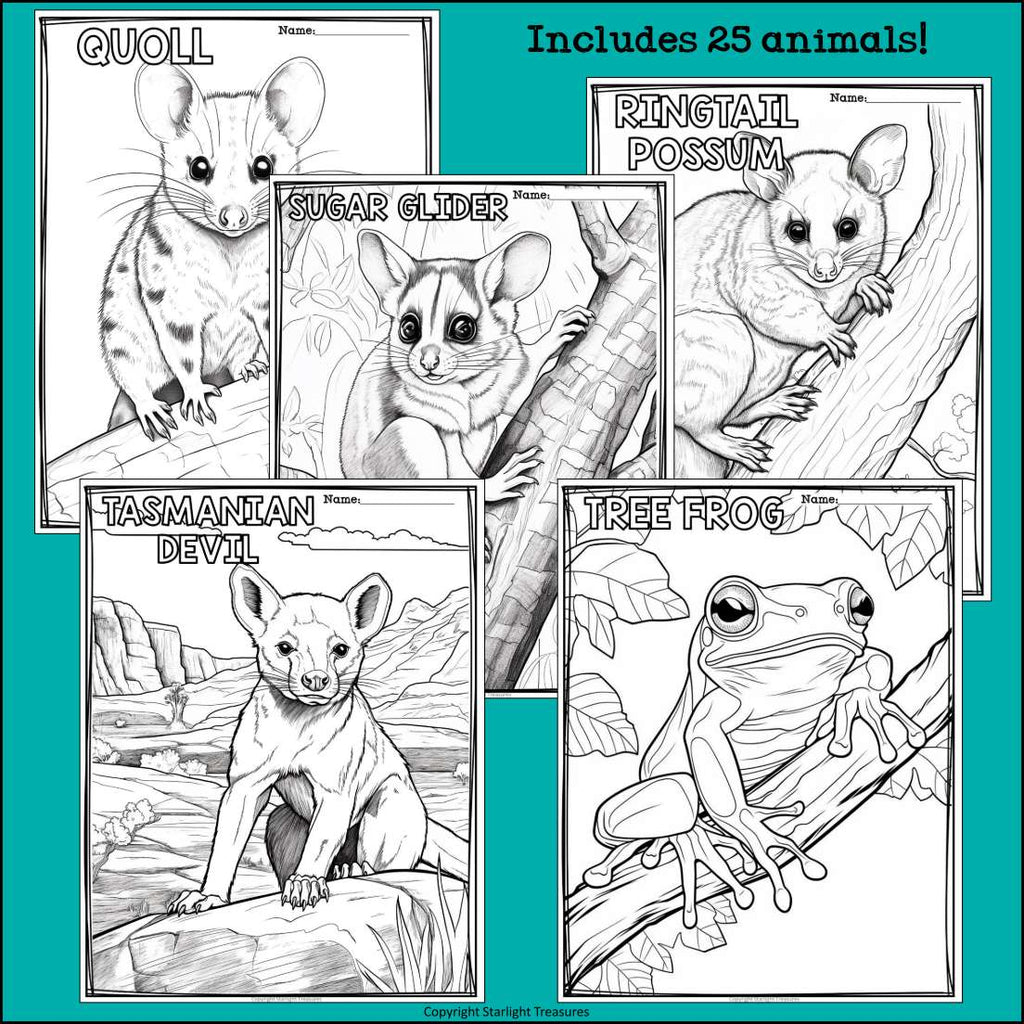 Australian Animals Research Posters, Coloring Pages - Animal Research Project