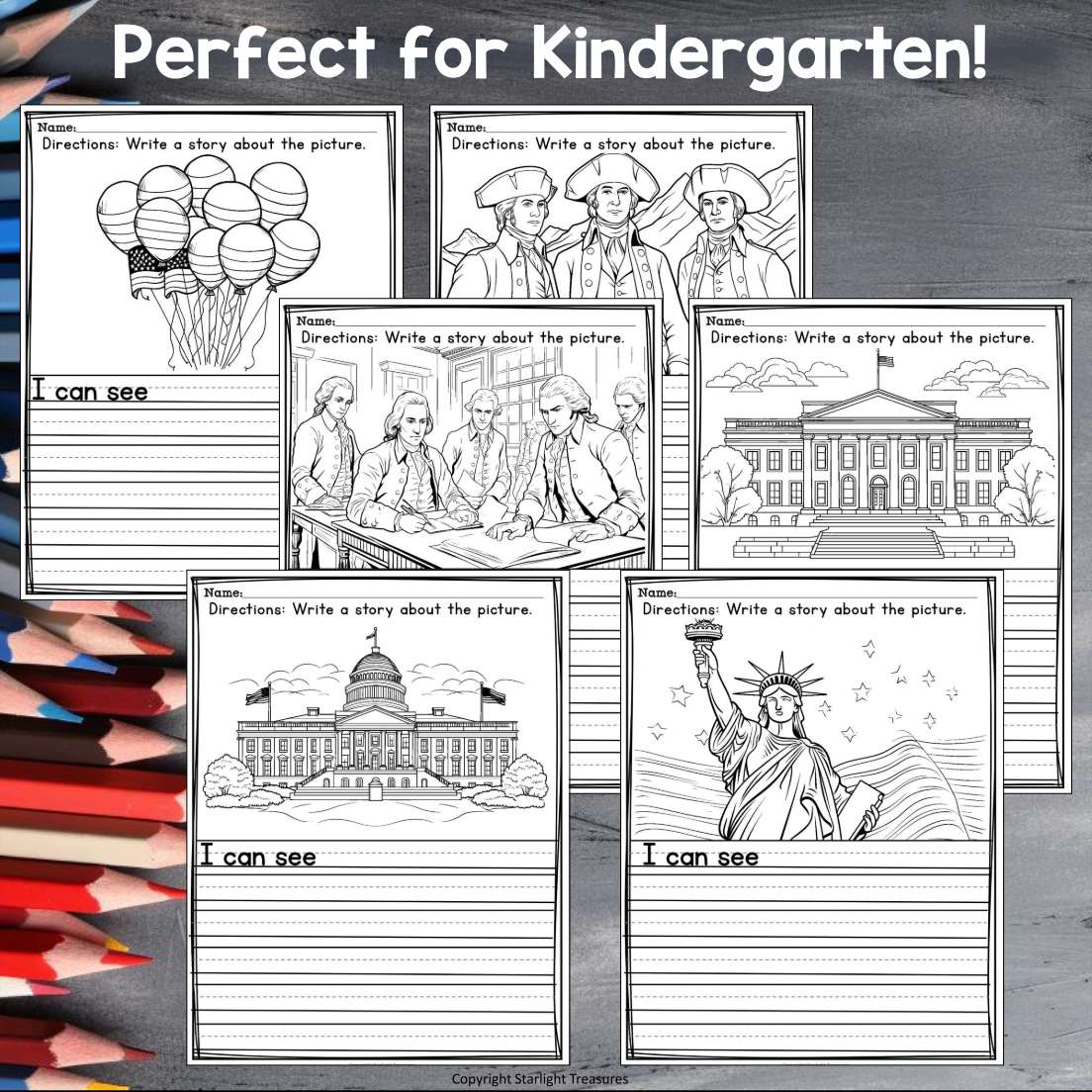 Independence Day Writing Prompts, July 4th Picture Writing Sentence Starters
