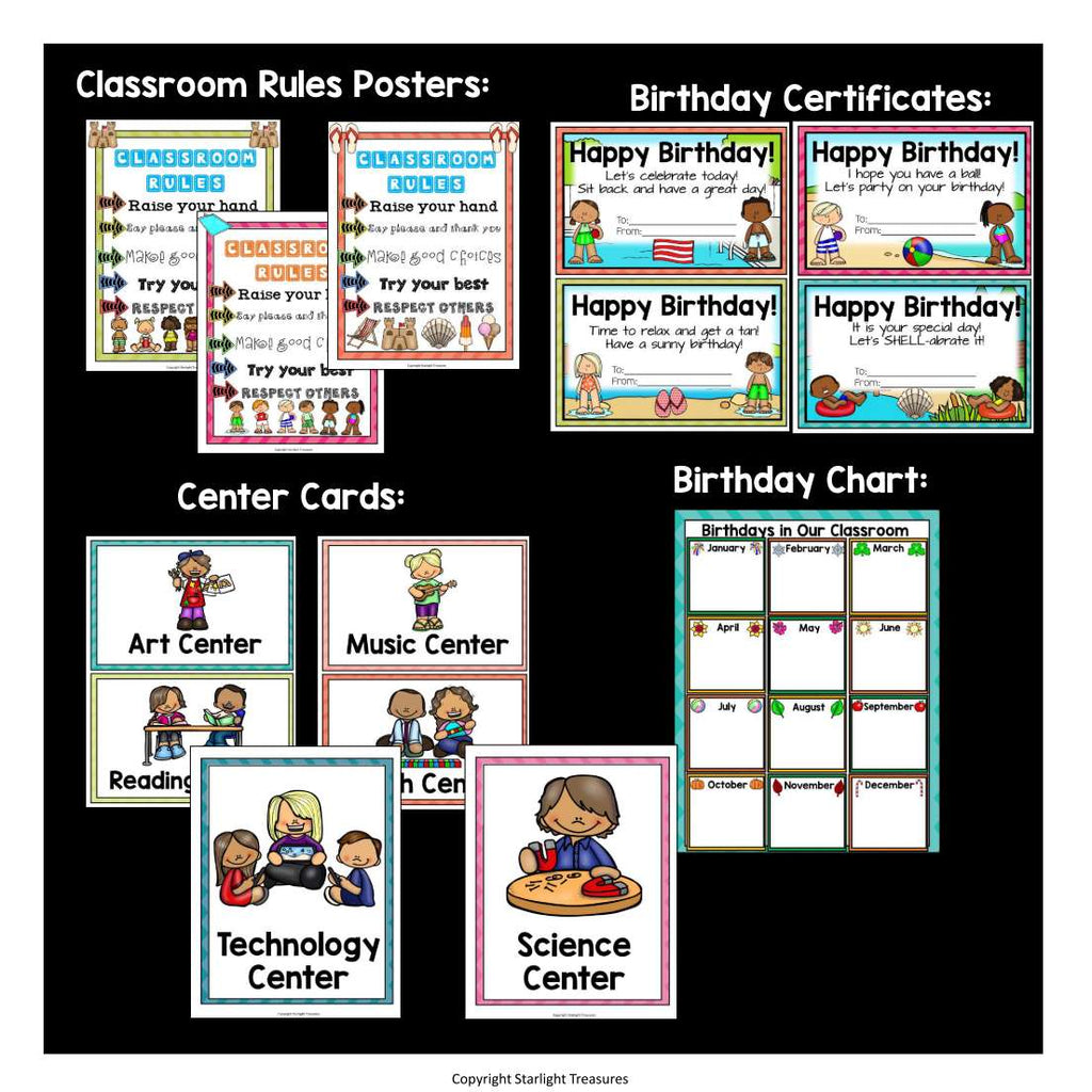 Classroom Decor Pack - Beach and Summer Theme