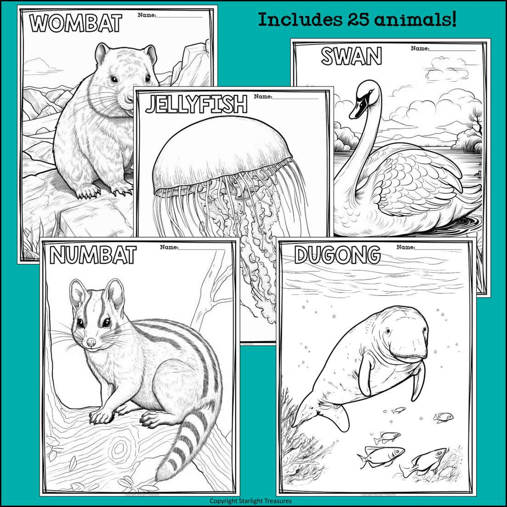 Australian Animals Research Posters, Coloring Pages - Animal Research Project