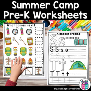 Camping Pre-K Kindergarten Worksheets for Early Readers - Summer Camp, Hike