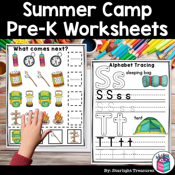 Camping Pre-K Kindergarten Worksheets for Early Readers - Summer Camp, Hike