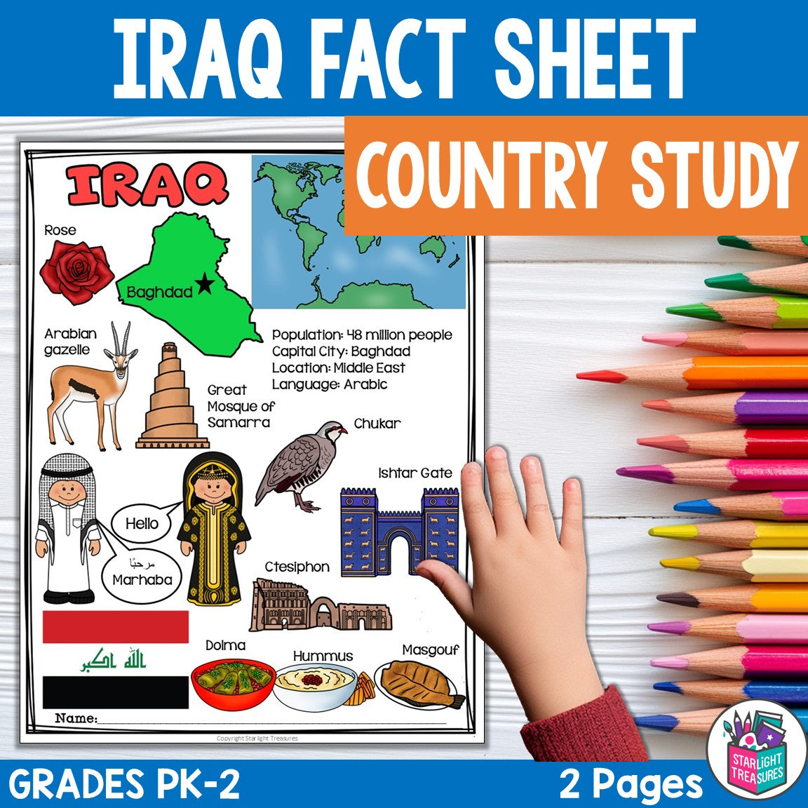 Iraq Fact Sheet for Early Readers - All About Iraq Country Study Activity Unit