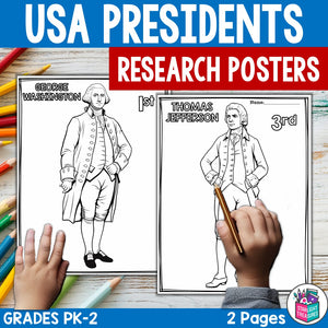 US Presidents Research Posters, Coloring Pages - Biography Research Project