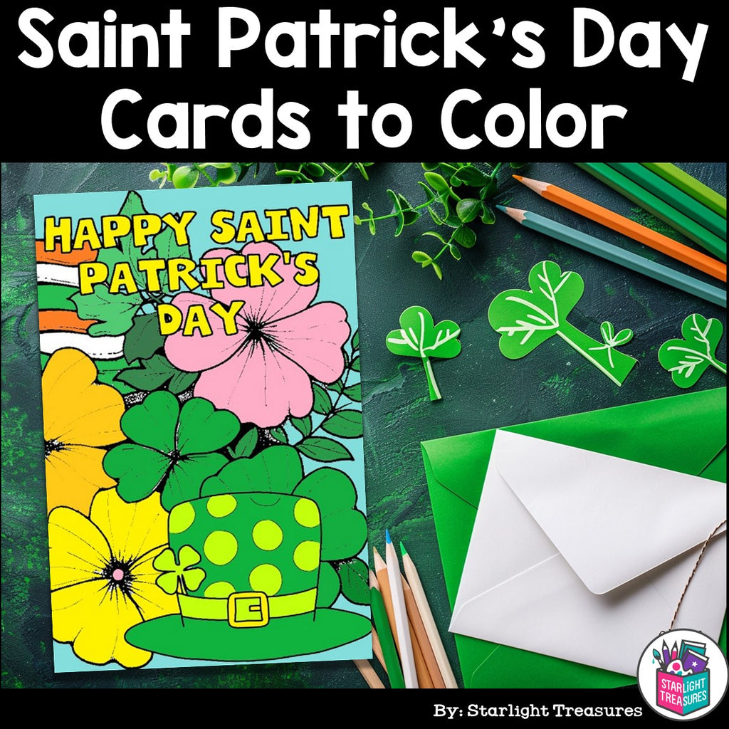 Saint Patrick's Day Cards to Color - Saint Patrick Craft Activity, Card Coloring