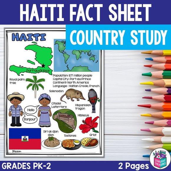 Haiti Fact Sheet for Early Readers - Country Study, Haiti Country Unit Study