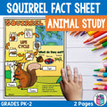 Squirrel Fact Sheet for Early Readers - Animal Study, Squirrel Life Cycle Unit