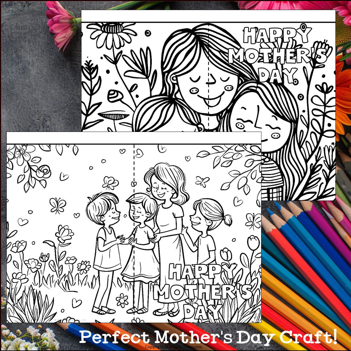 Mother's Day Cards to Color - Mother's Day Craft Activity, Coloring, Cards