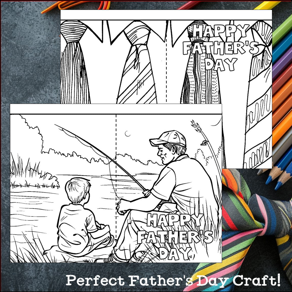 Father's Day Cards to Color - Father's Day Craft Activity, Coloring, Cards