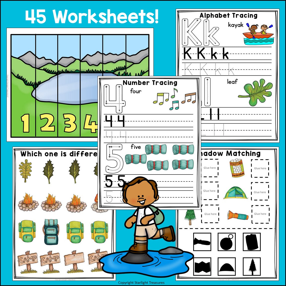 Camping Pre-K Kindergarten Worksheets for Early Readers - Summer Camp, Hike