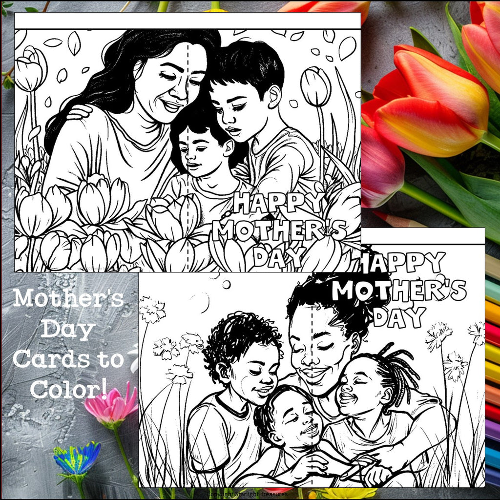 Mother's Day Cards to Color - Mother's Day Craft Activity, Coloring, Cards