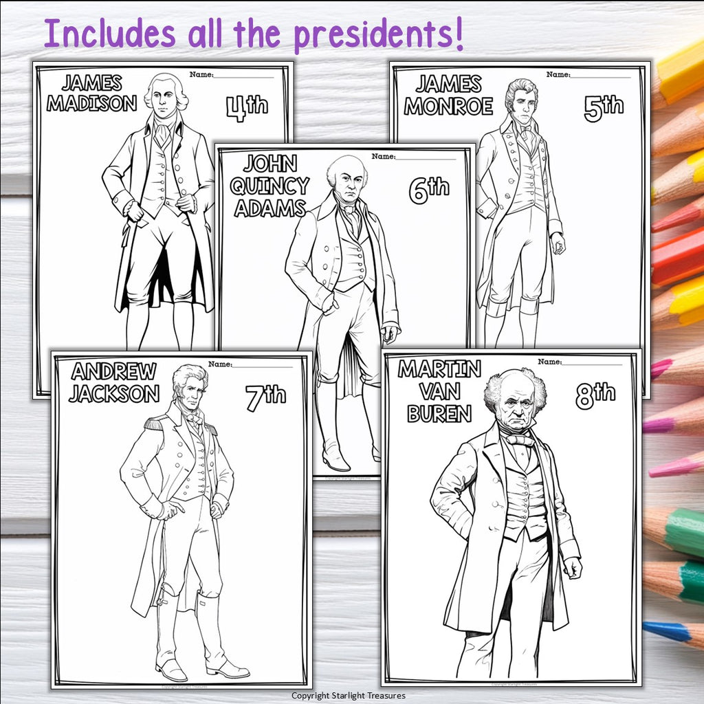 US Presidents Research Posters, Coloring Pages - Biography Research Project