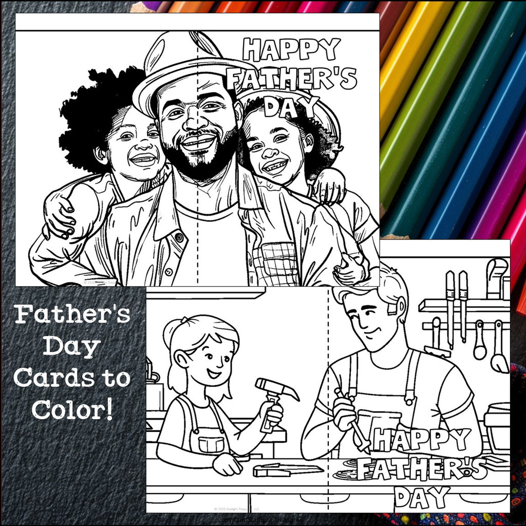 Father's Day Cards to Color - Father's Day Craft Activity, Coloring, Cards