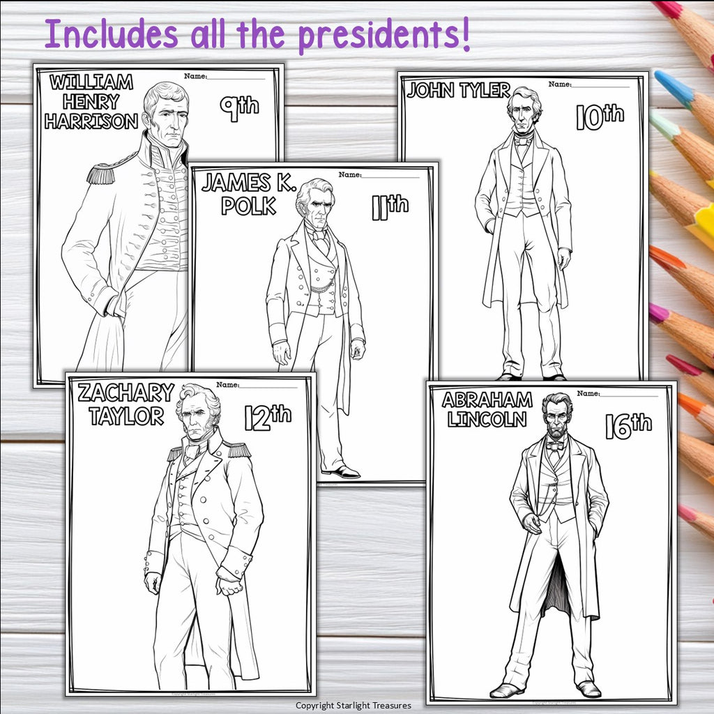 US Presidents Research Posters, Coloring Pages - Biography Research Project