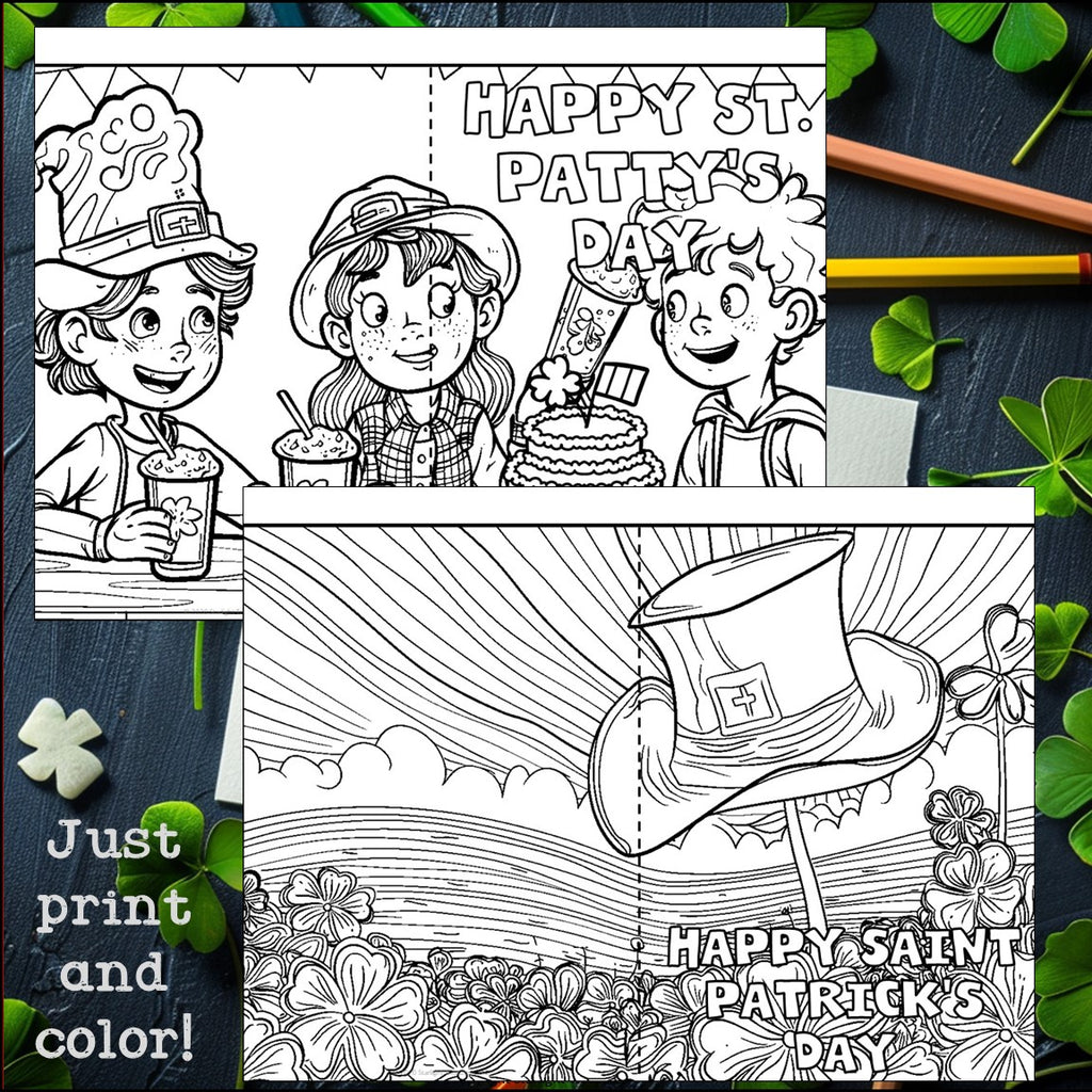 Saint Patrick's Day Cards to Color - Saint Patrick Craft Activity, Card Coloring