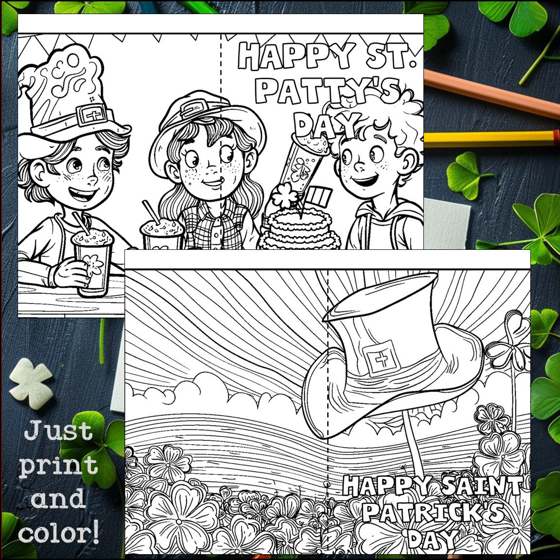 Saint Patrick's Day Cards to Color - Saint Patrick Craft Activity, Card Coloring