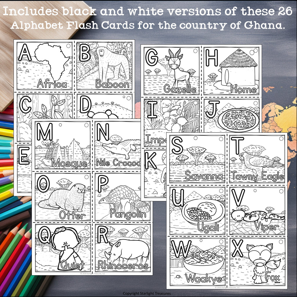 Alphabet Flash Cards for Early Readers - Country of Ghana
