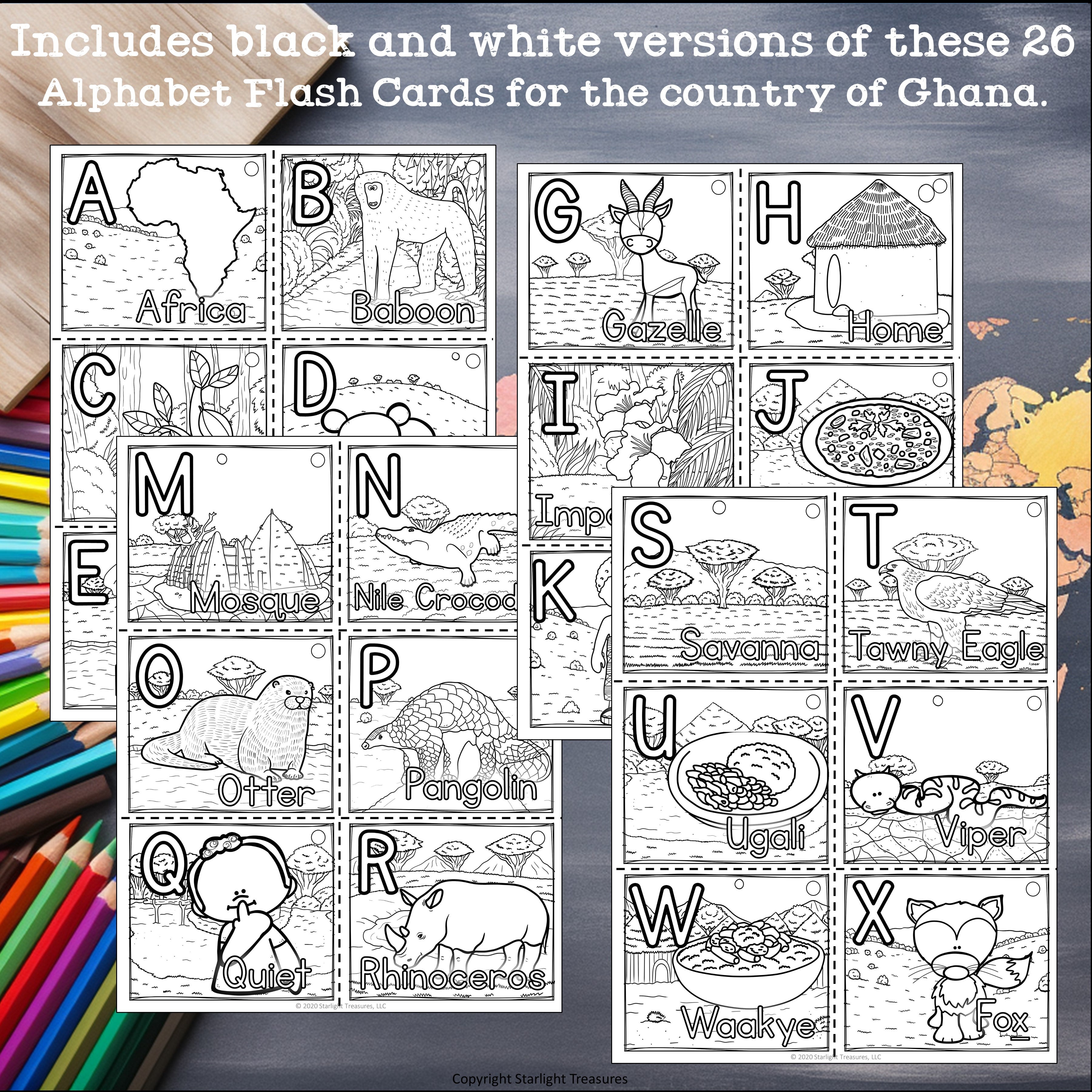 Alphabet Flash Cards for Early Readers - Country of Ghana