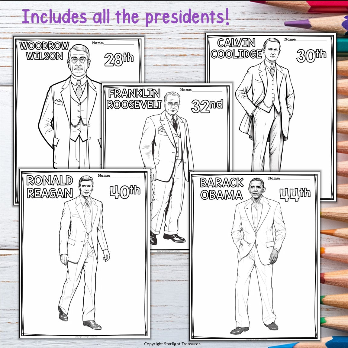 US Presidents Research Posters, Coloring Pages - Biography Research Project