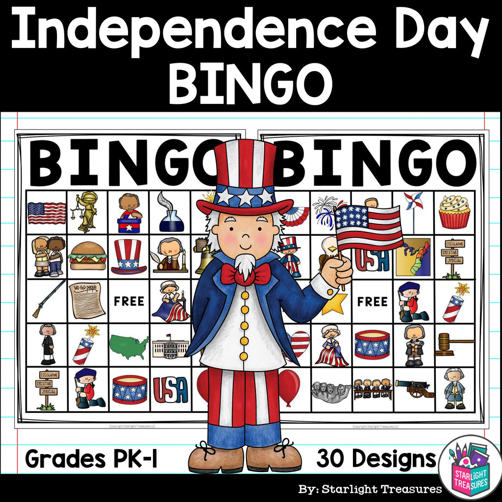 Independence Day Bingo Cards for Early Readers - July 4th, Independence FREEBIE