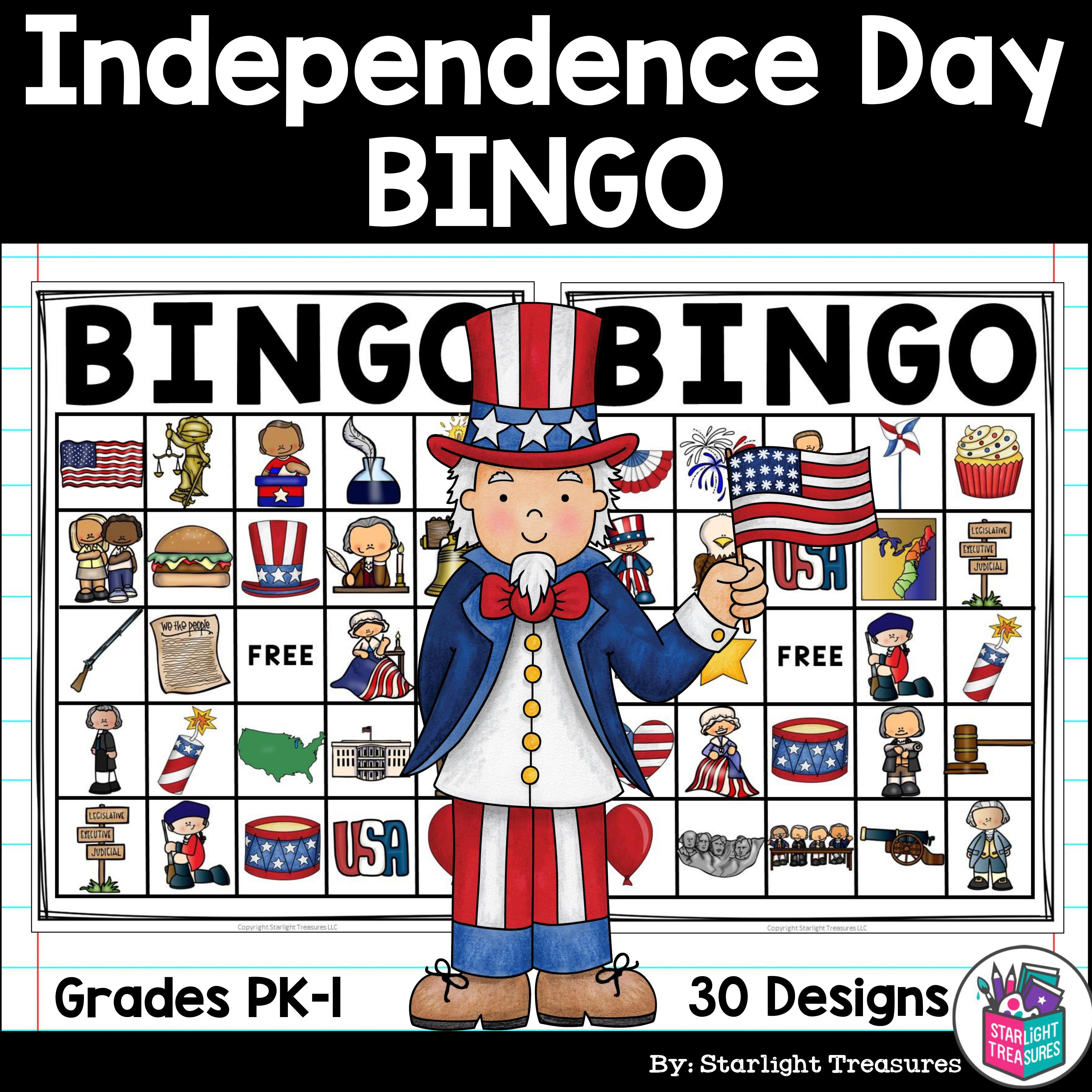 Independence Day Bingo Cards for Early Readers - July 4th, Independence FREEBIE