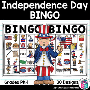 Independence Day Bingo Cards for Early Readers - July 4th, Independence FREEBIE