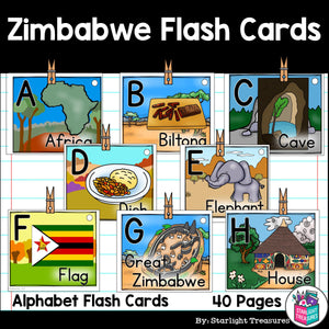 Alphabet Flash Cards for Early Readers - Country of Zimbabwe