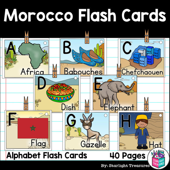 Alphabet Flash Cards for Early Readers - Country of Morocco