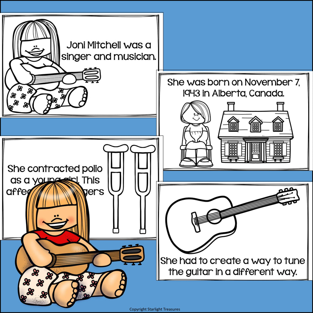 Joni Mitchell Mini Book for Early Readers: Women's History Month