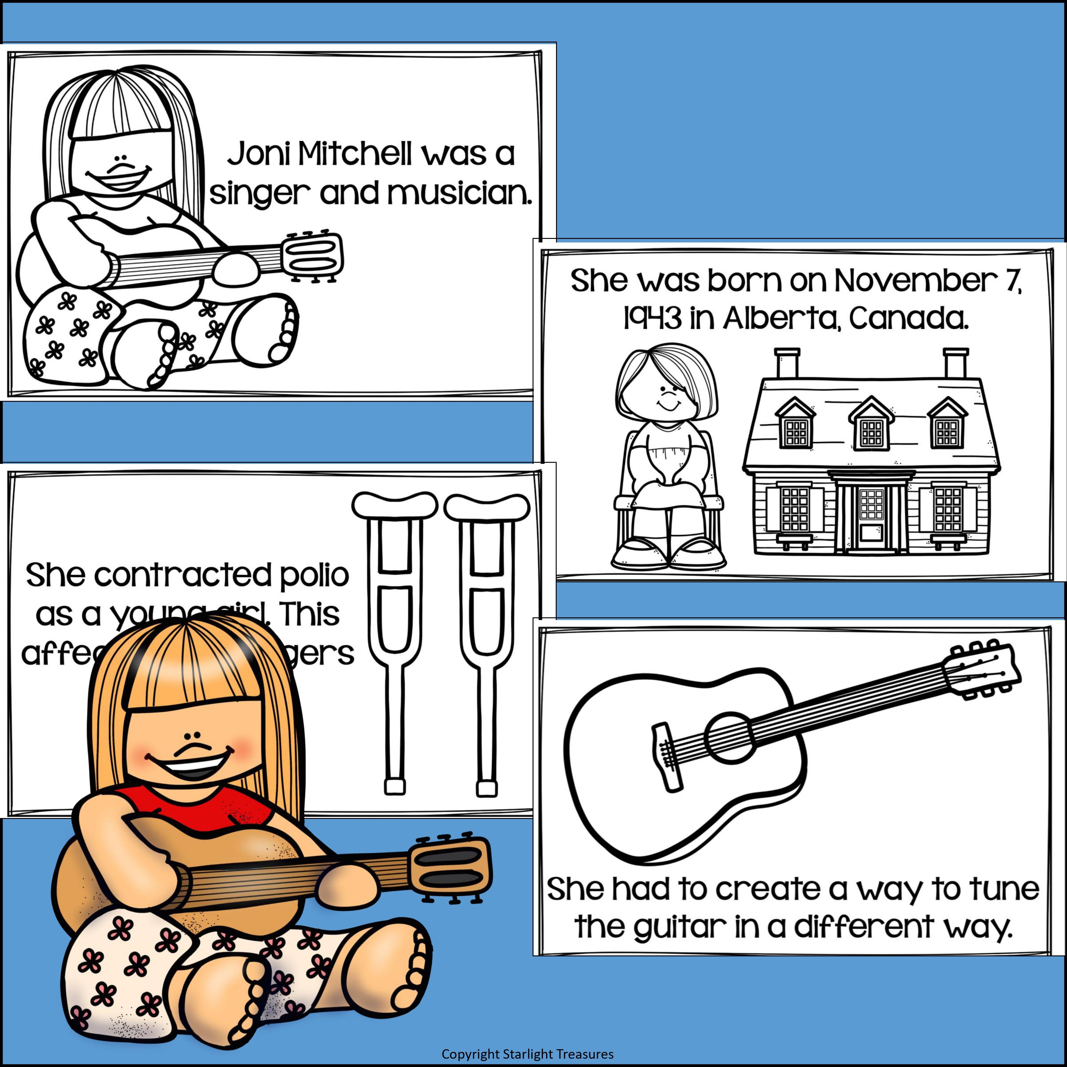 Joni Mitchell Mini Book for Early Readers: Women's History Month