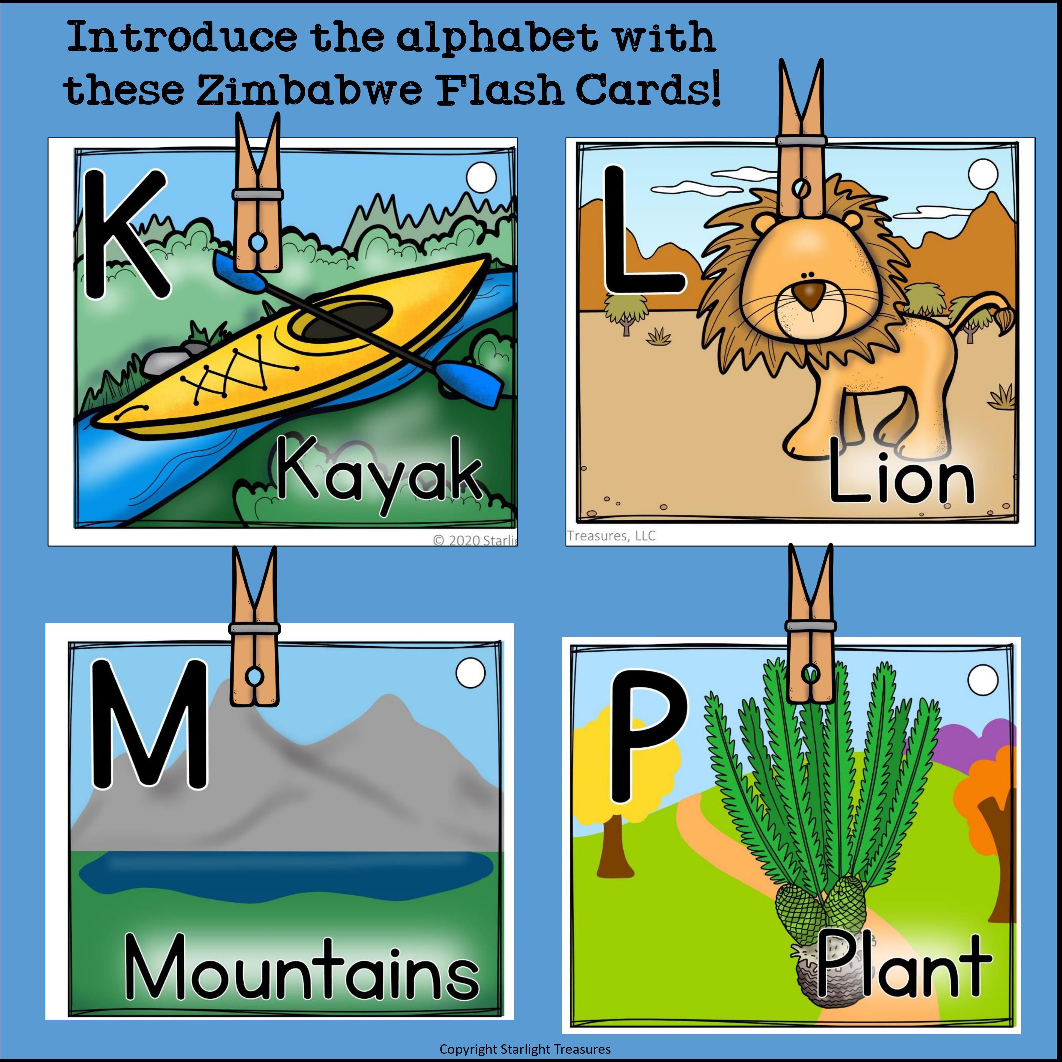 Alphabet Flash Cards for Early Readers - Country of Zimbabwe