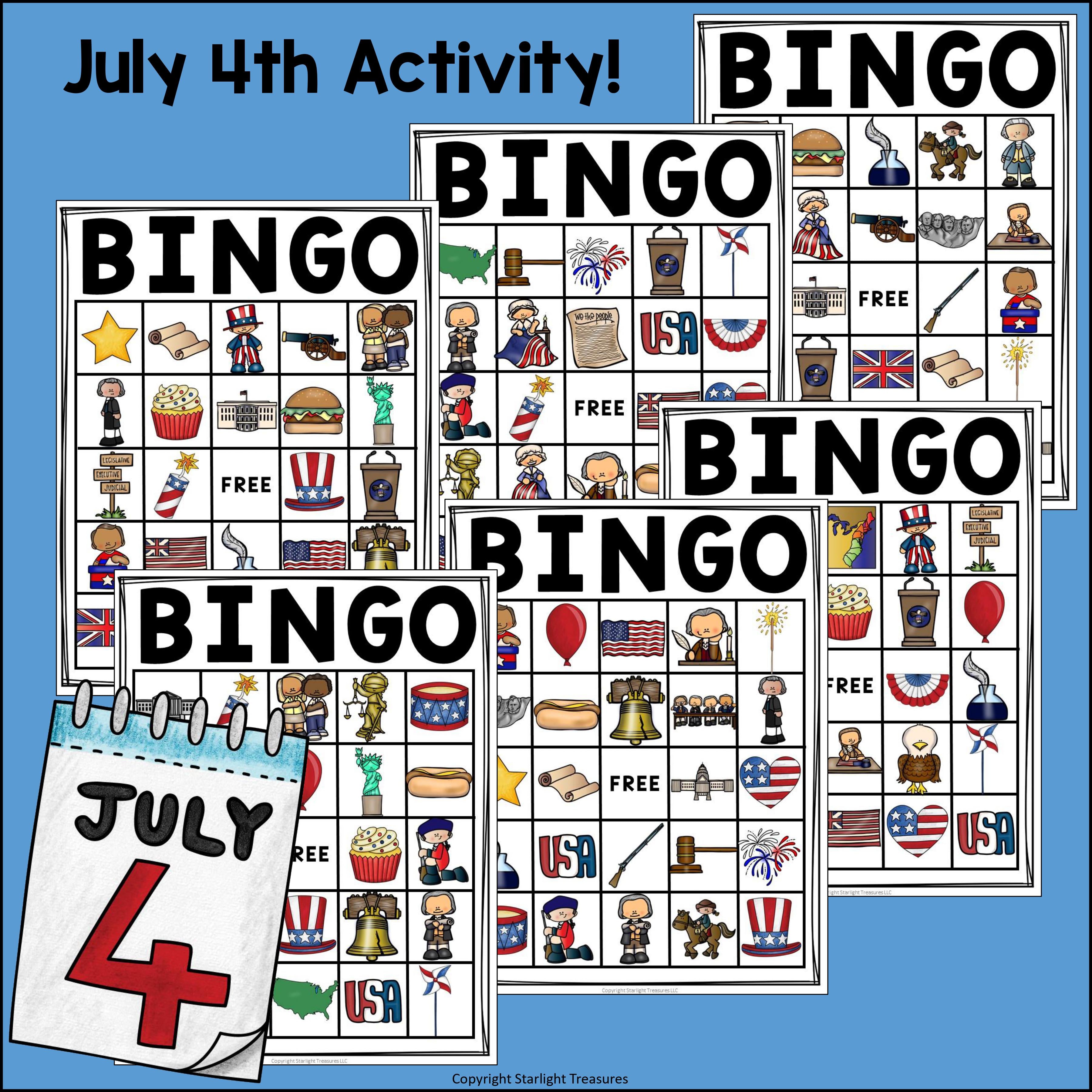 Independence Day Bingo Cards for Early Readers - July 4th, Independence FREEBIE