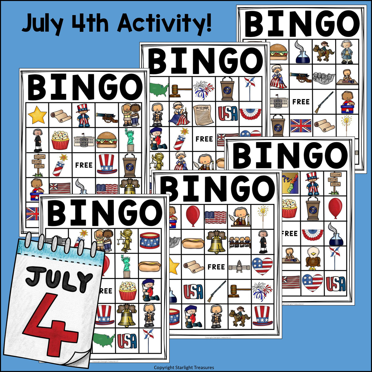 Independence Day Bingo Cards for Early Readers - July 4th, Independenc ...