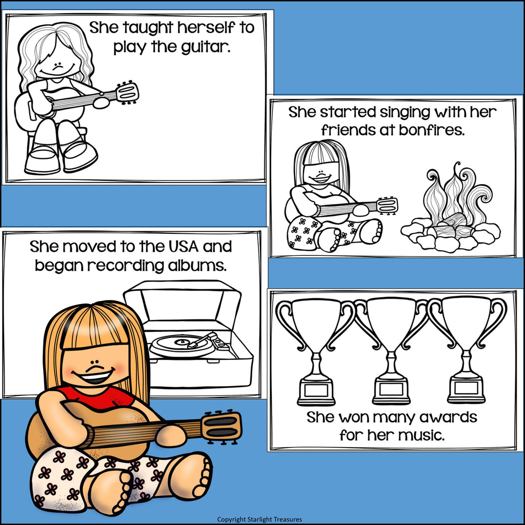 Joni Mitchell Mini Book for Early Readers: Women's History Month