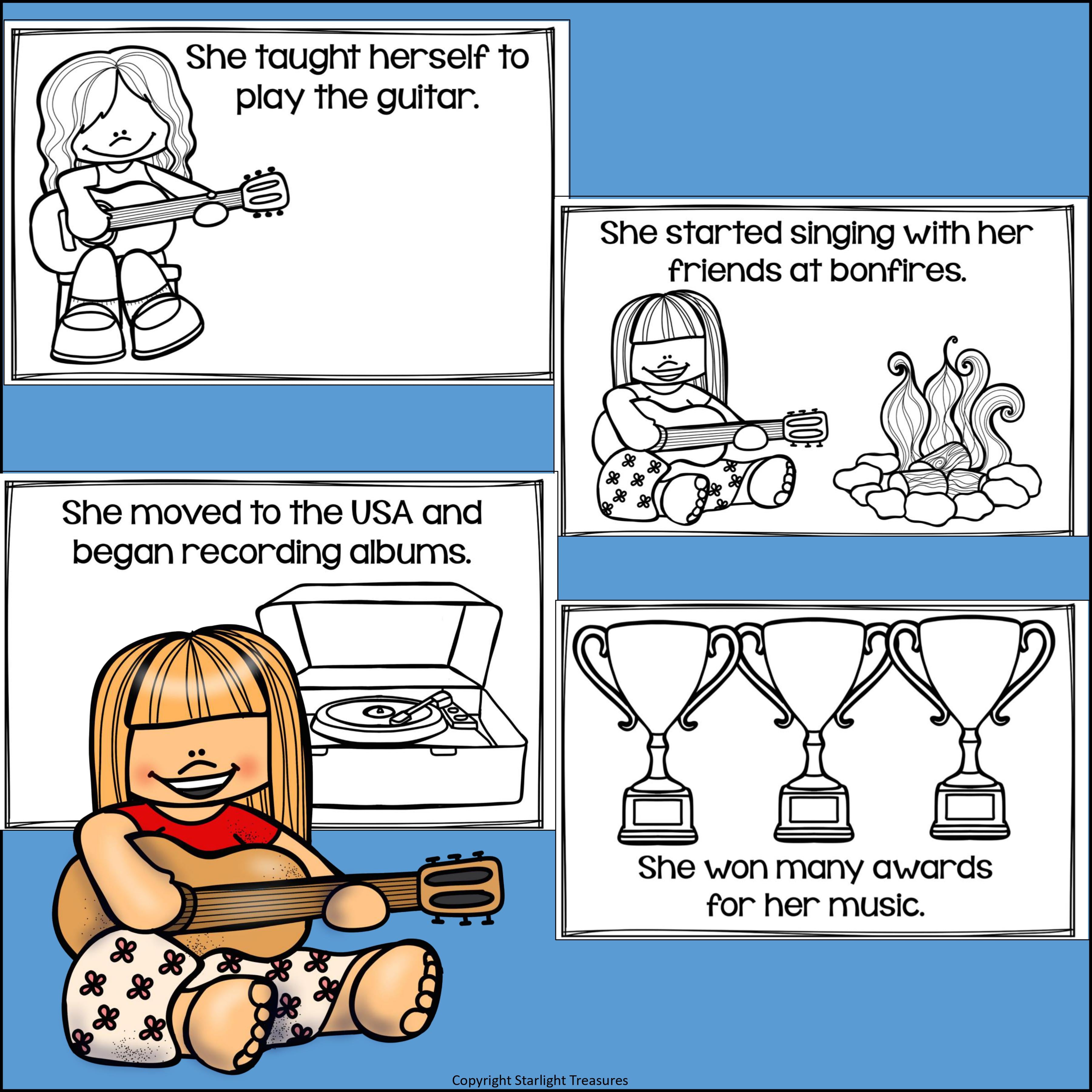 Joni Mitchell Mini Book for Early Readers: Women's History Month