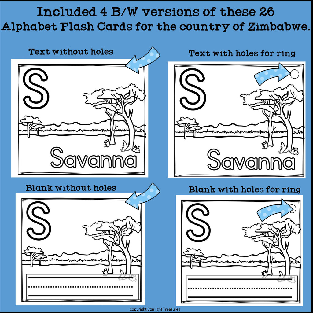 Alphabet Flash Cards for Early Readers - Country of Zimbabwe